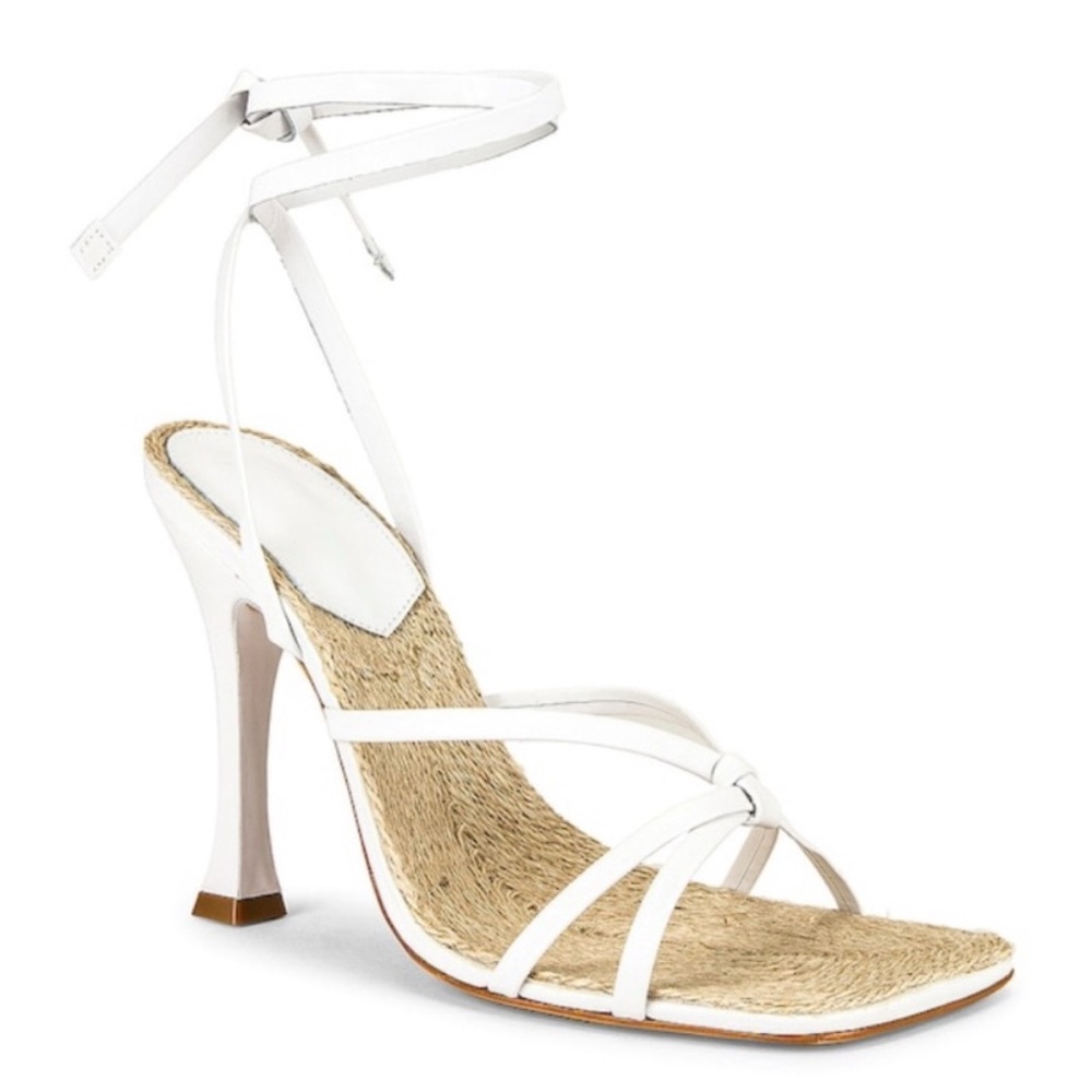 Schutz Connie raffia/white stiletto heel sandal